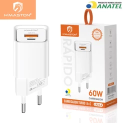 H'maston LR23-4 Carregador Turbo Celular Tipo-c PD 60w Usb-C Qc4.0 Original