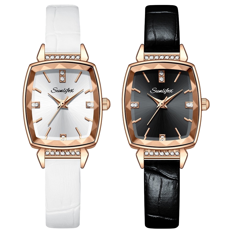 Sunlifex Relógio Feminino Original, Quartzo com Pulseira de Couro, À Prova d'Água, Caixa Inclusa