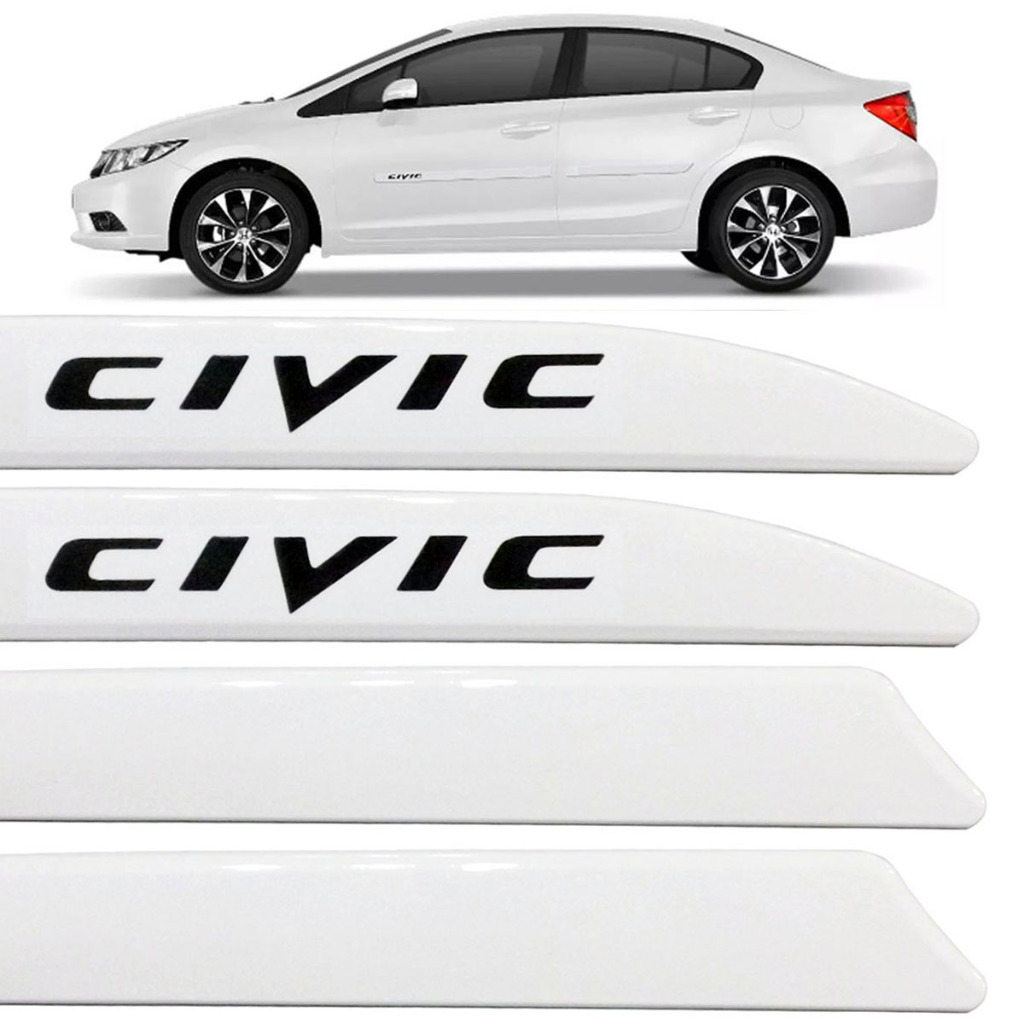 Jogo Friso Lateral New Civic 2012 Até 2023 Modelo Facão Branco Tafetta