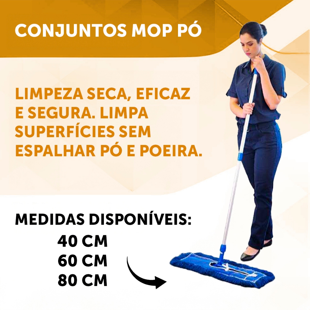 Conjunto Mop Pó Euro Bralimpia tamanhos a escolher 40cm - 60cm eu 80cm Original bralimpia