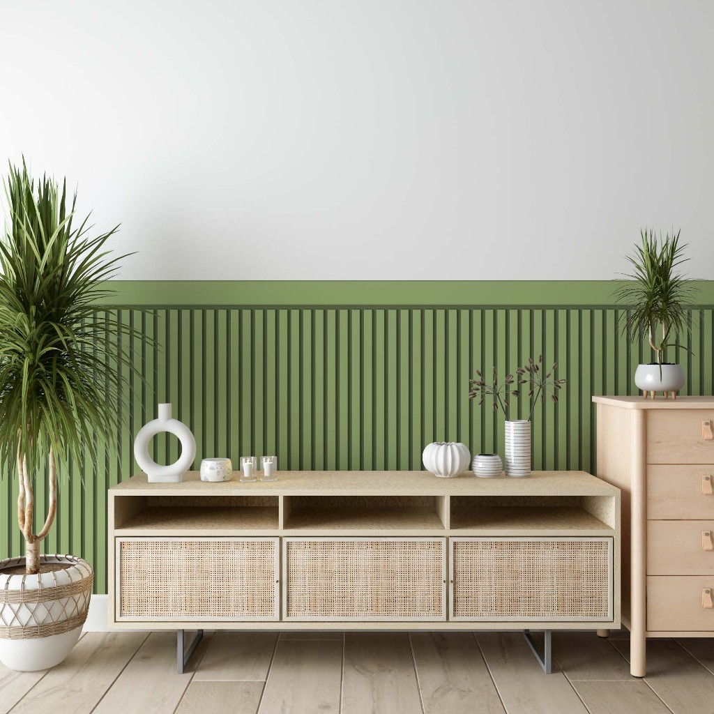 Papel De Parede Adesivo Ripado Verde Oliva Com Faixa Para Meia Parede - Vinil Autocolante em Oferta na Shopee