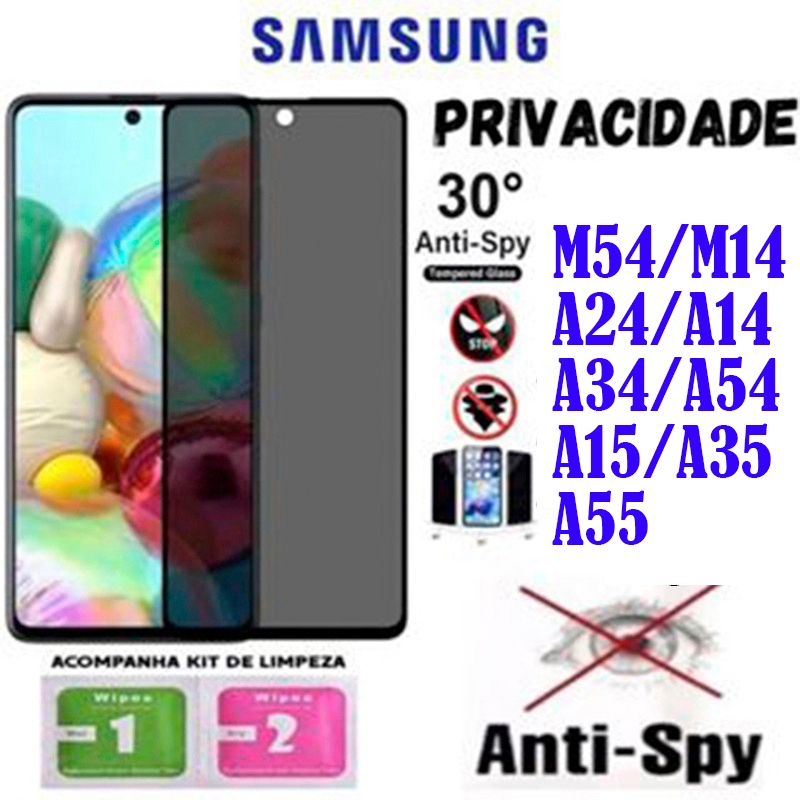 Película 3D Privacidade Samsung A07/A17A56/A16/A36/A55/M54/M14/A24/A14/A34/A54/A15/A35 Protetor Tela Anti Spy Cobri Tudo