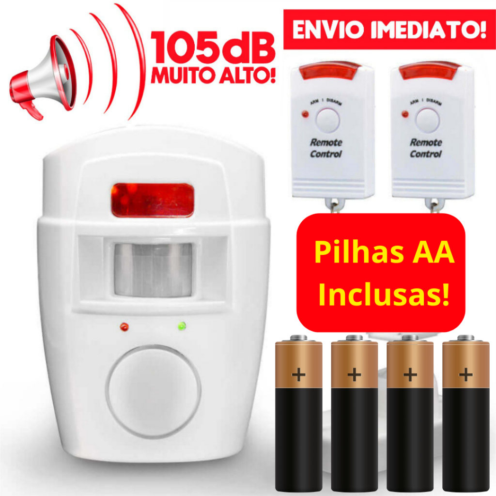 Kit Alarme residencial sem fio com sensor de presença + 2 controles + 1 suporte de fixação