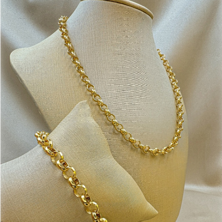 Colar moeda antiga elo português + Pulseira 45cm 5mm kit feminino em Oferta na Shopee