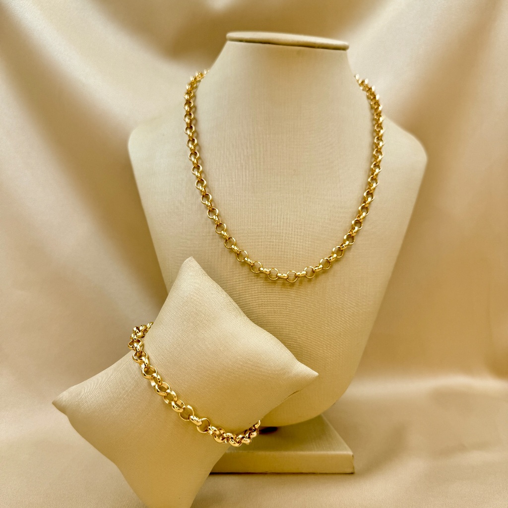 Colar moeda antiga elo português + Pulseira 45cm 5mm kit feminino em Oferta na Shopee