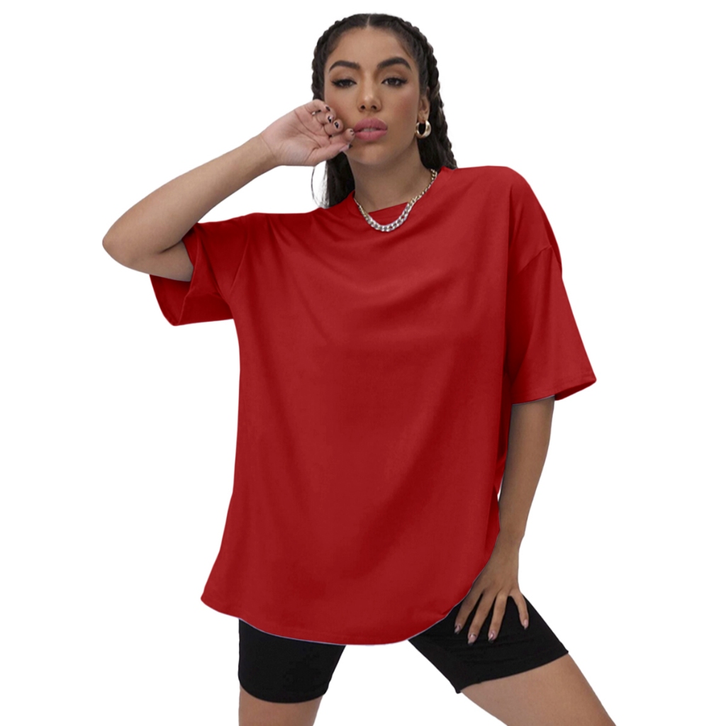 Camiseta Despojada Vermelha Unissex Camisa Oversized Modelagem Larga Confortável Longa Blusa Aesthe