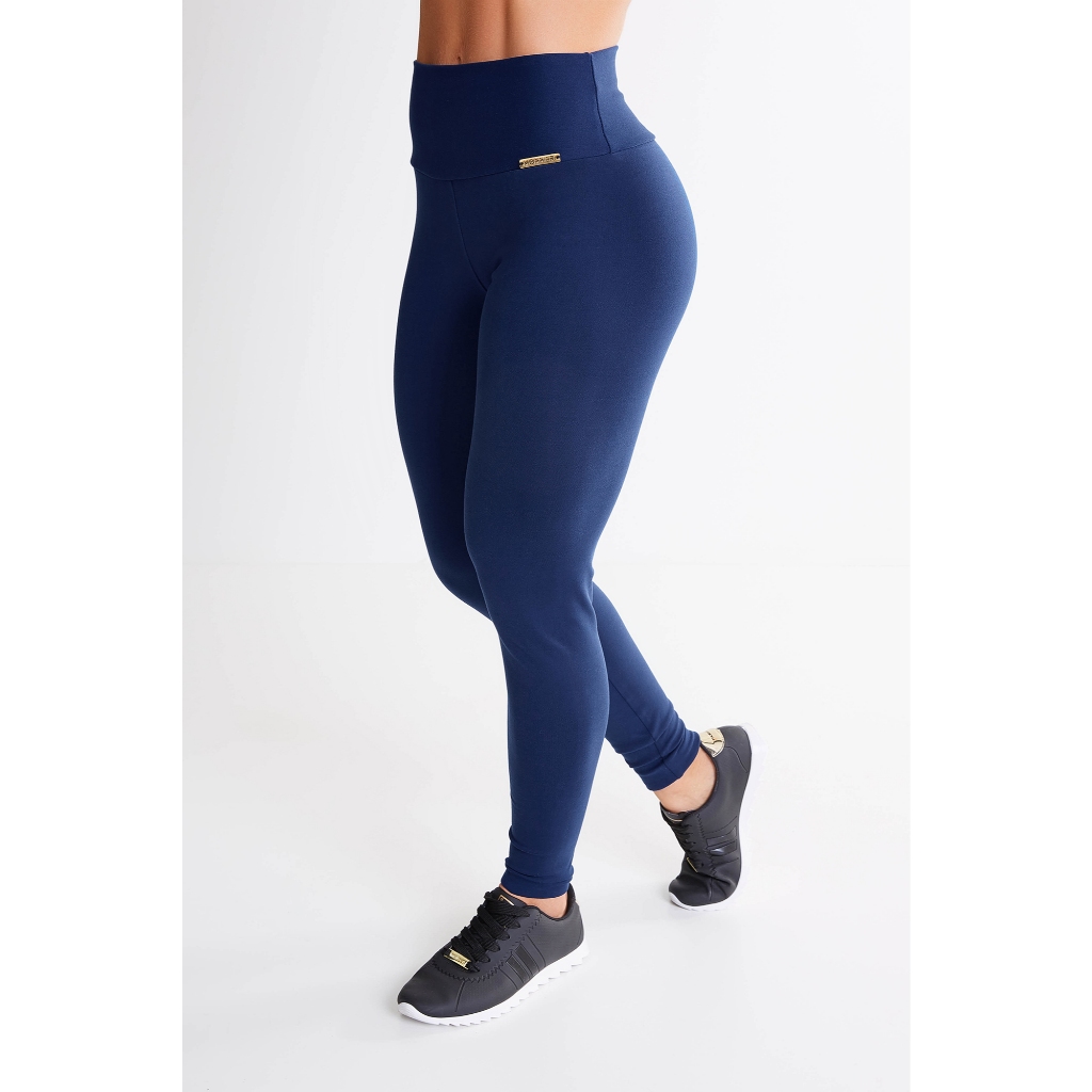 Legging Lisa Feminina Azul Marinho Suplex Moda Fitness Não Transparente Cintura Alta Plus Size Academia Dia a Dia Exerc