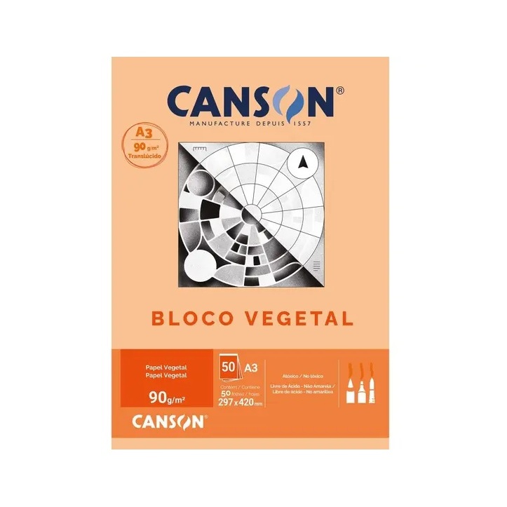 Bloco Papel Canson Vegetal Liso A4 - 90g - 50 Folhas