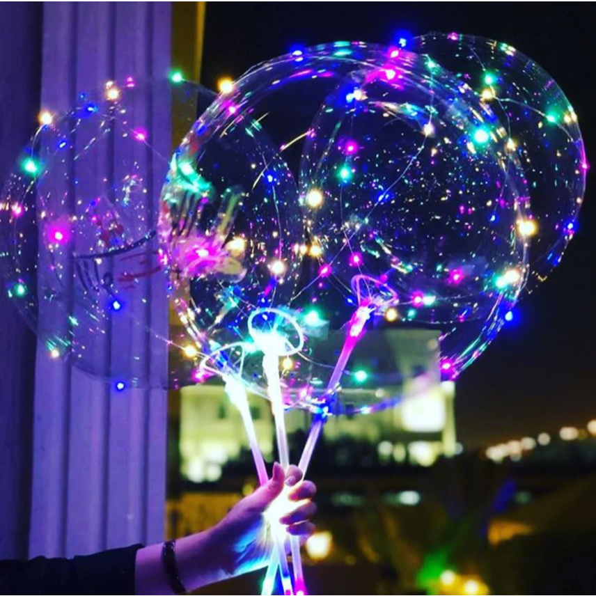Kit c/10 Balão Bubble Bobo Transparente 24 Polegadas Led + Varetas 50cm ou 70cm - Festas Decoração