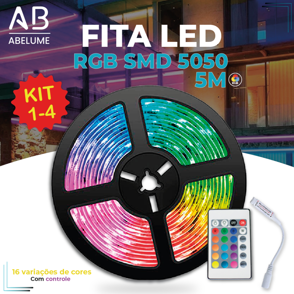 Fita LED 5050 SUPER LED ULTRA RGB 5M 12V 300 LEDS FITA + CONTOLE | 16 CORES Pronta Entrega IP20 em Oferta na Shopee