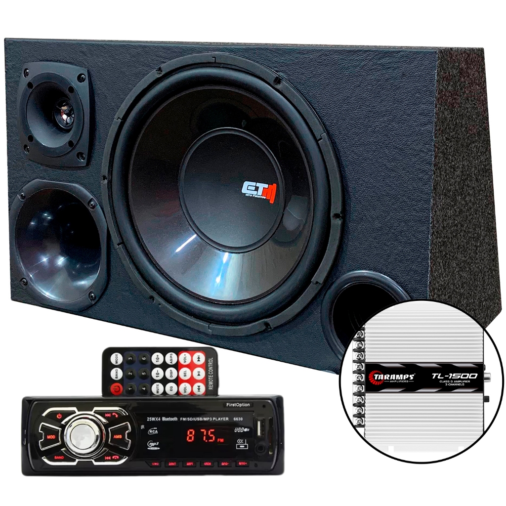 Caixa Trio Som Completa Radio Bluetooth Usb Modulo Taramps ou Stetsom - Sub Driver Corneta Twiter em Oferta na Shopee