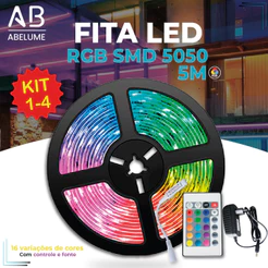Fita LED 5050 Super Led Ultra RGB 5M 12v 300 Leds | Fita + Controle + Fonte | 16 Cores IP20 Pronta Entrega
