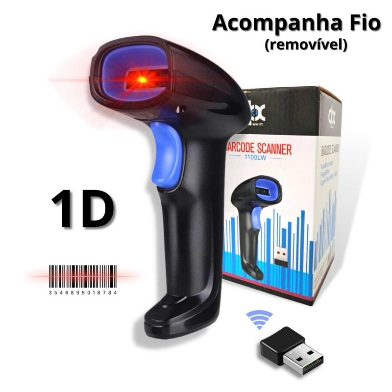 Leitor De Código Barra Laser Wireless Sem Fio USB Scanner Pdv Ean 1D