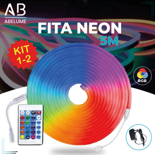 Fita LED Neon RGB 12V 5 Metros Mangueira Flexível + Controle + Fonte 36W em Oferta na Shopee