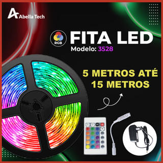 Fita LED 3528 SUPER LED ULTRA RGB 5M até 15M 12V 300 LEDS | 16 CORES IP20 Pronta Entrega Com e Sem Fonte
