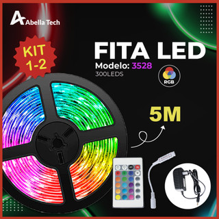 Fita LED 3528 SUPER LED ULTRA RGB 5M 12V 300 LEDS | 16 CORES IP20 Pronta Entrega Com e Sem Fonte