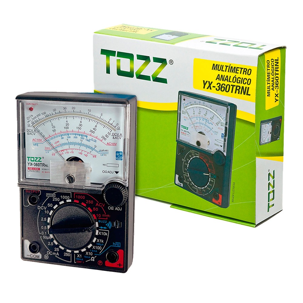 Multimetro Analógico Yx360 Trnl Com Led  Tozz c/Buzzer,  Medidor de tensão e medidor de corrente DC ate 250mA