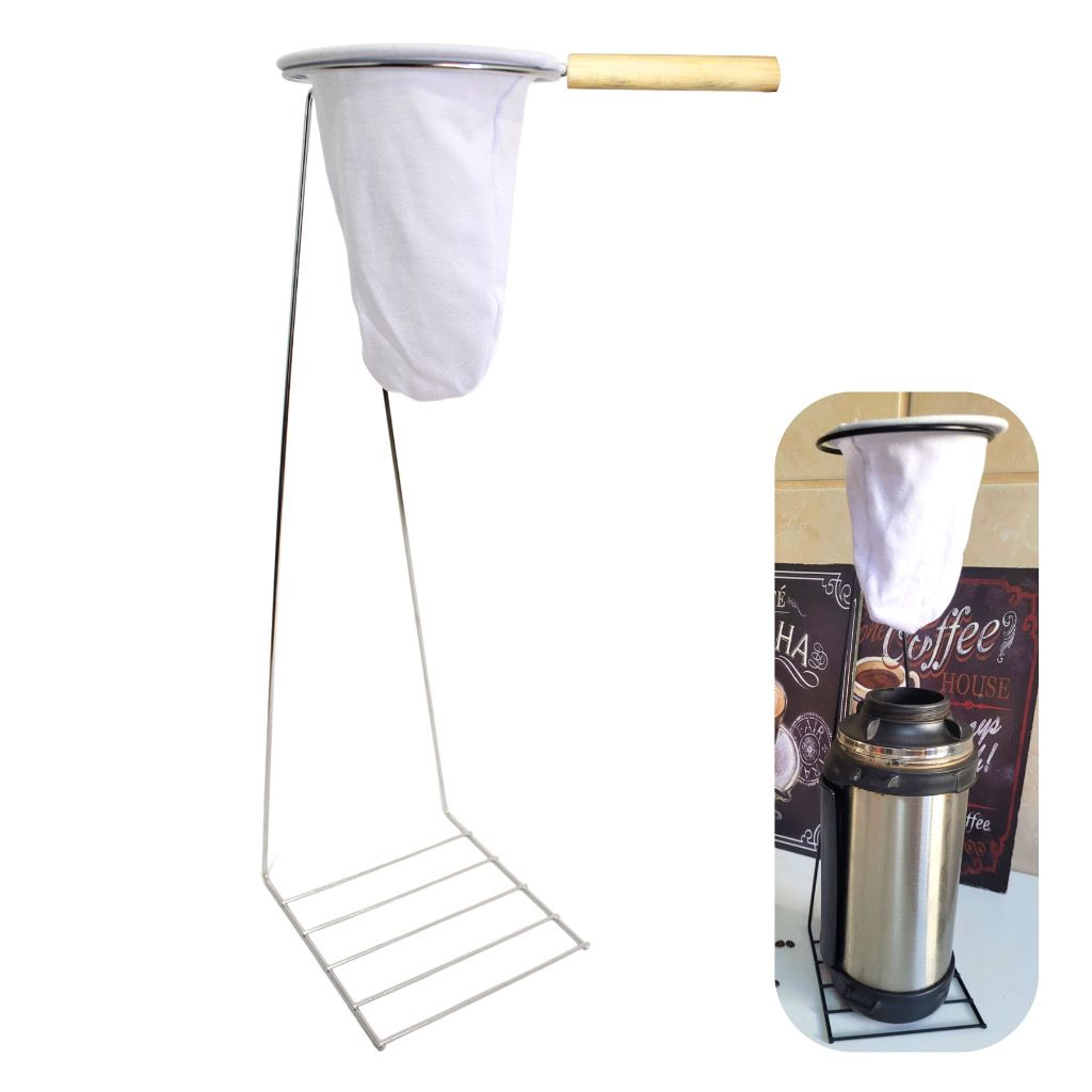 Suporte Coador De Café 30cm Grande Com Coador De Madeira Reutilizável em Oferta na Shopee