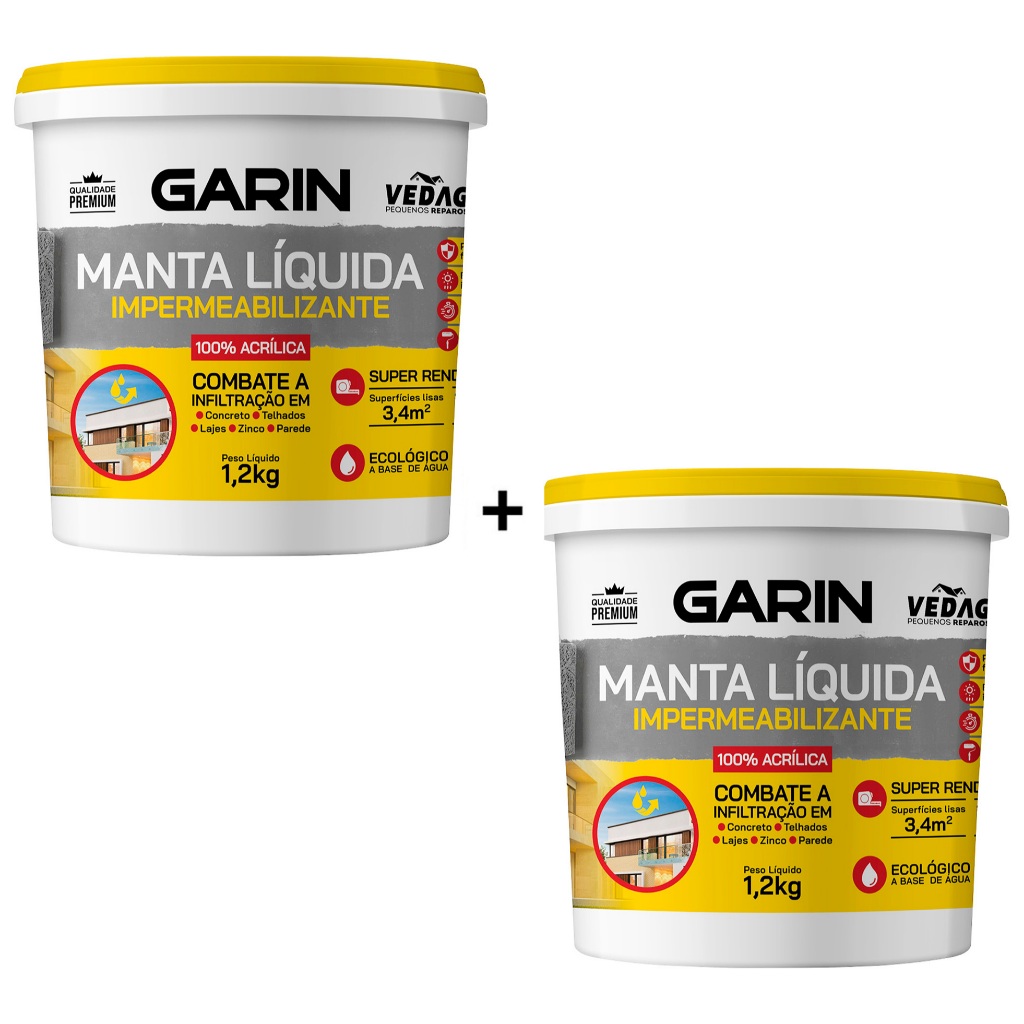 Kit com 2 Manta Líquida Emborrachada Impermeabilizante Garin CORES 1,2kg em Oferta na Shopee