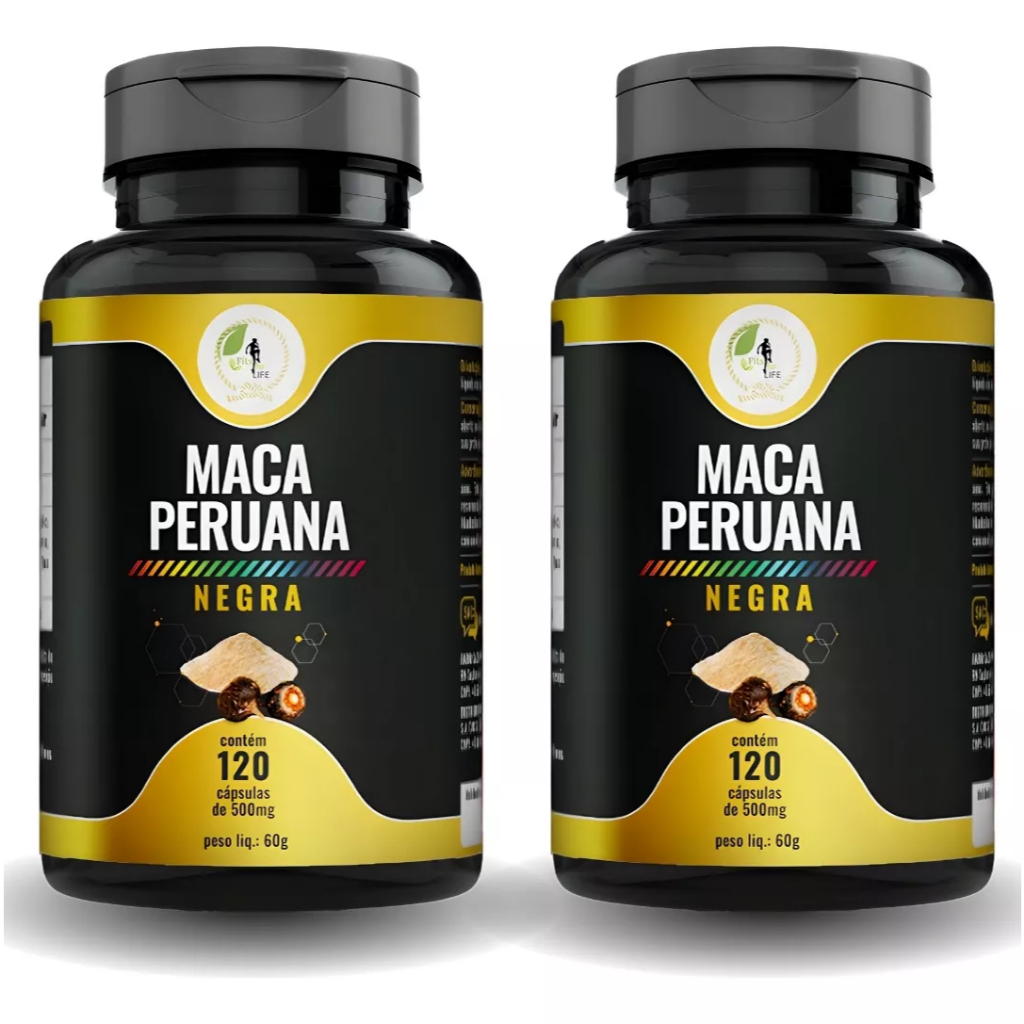 Kit C/ 2 Maca Peruana Negra 100% Pura 240 Cápsulas 500mg Fits Life