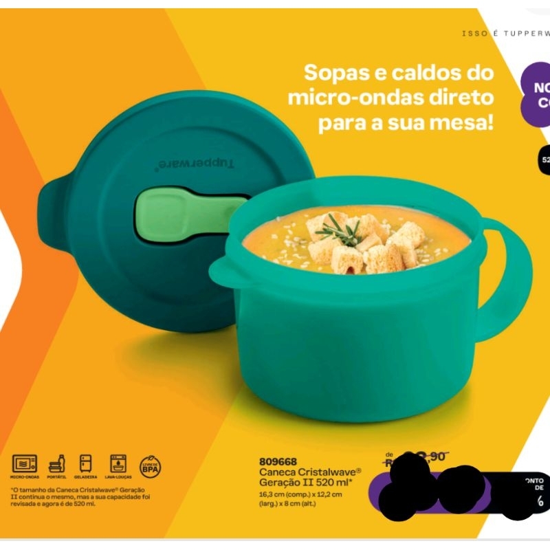 Caneca Cristalwave Redonda de 520 ml Tupperware em Oferta na Shopee