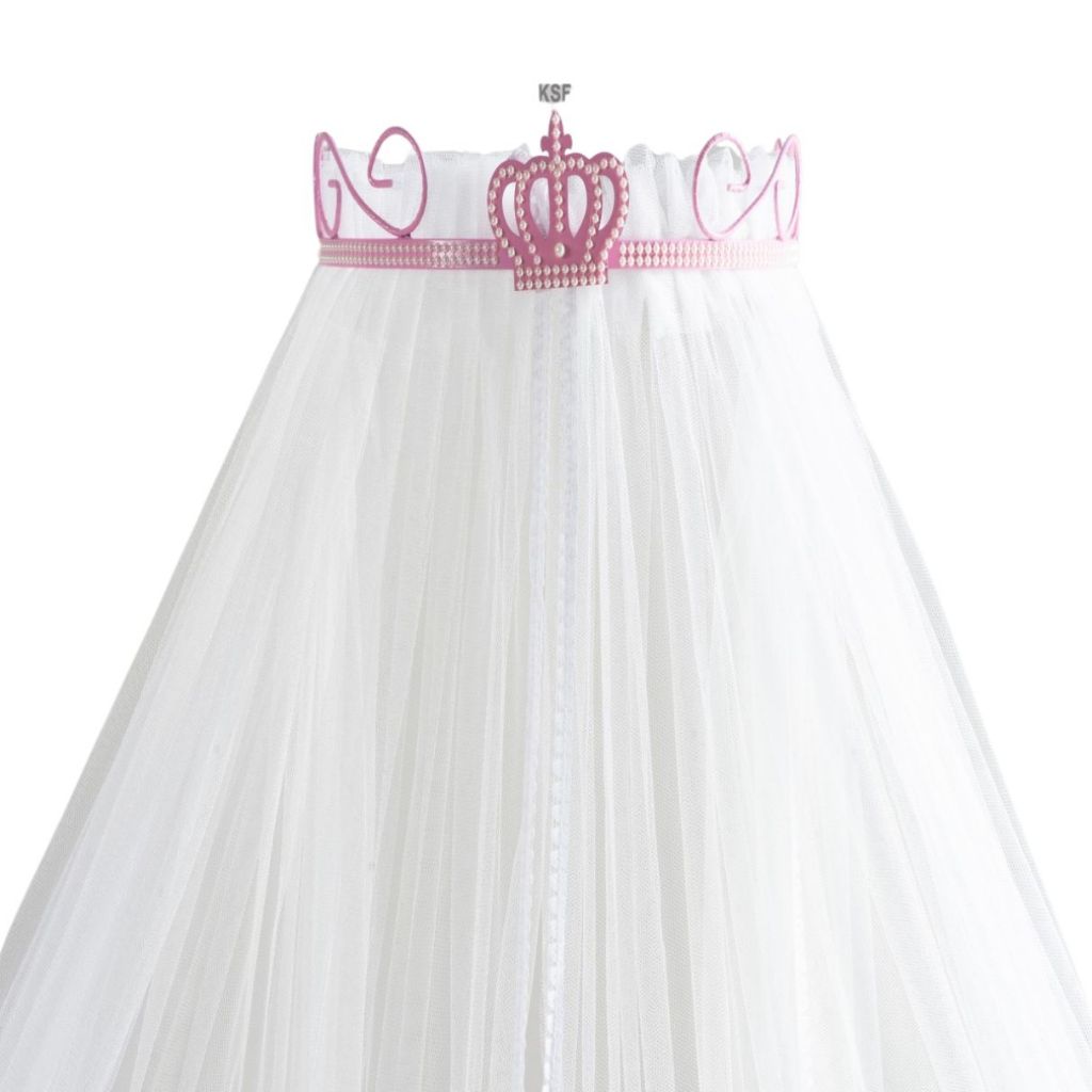 Dossel Docel Mosquiteiro Berço Simples Quarto Bebe Menina Coroa Perolas Rosa Rede Tela Veu Cortinado