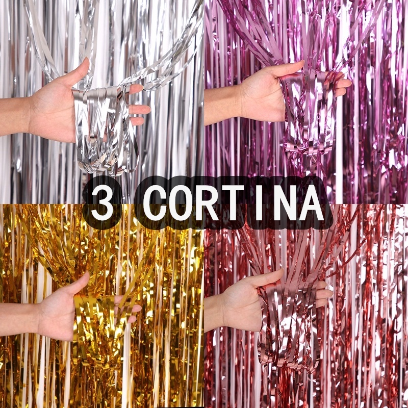Kit  2/3/5 Cortinas  Metalizado Fita para Festa 1mx2m painel decoração fita metalizada em Oferta na Shopee