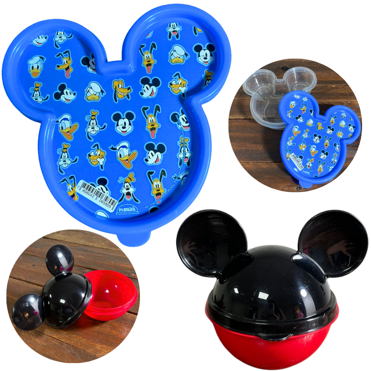 Kit Vasilha Plástica Porta Frutas Snack Plástico Mickey Minnie Rosa Menina Pote Plástico Lancheira Marmita Infantil Não Vaza Lancheira Potinho Dinsey Resistente Microondas Geladeira Escola Feezer Congelar Esquentar