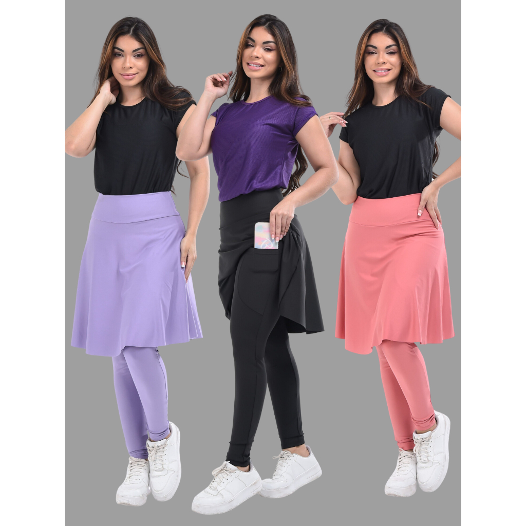 Kit 3 Calça Saia Fitness Moda Evangelica Academia