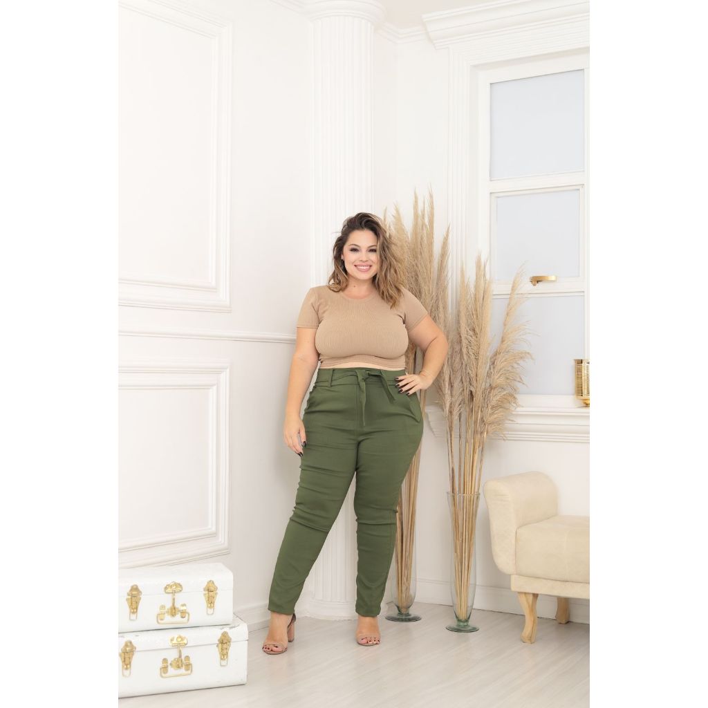 calça plus size bengaline social com laço e bolso faca envio imediato em Oferta na Shopee