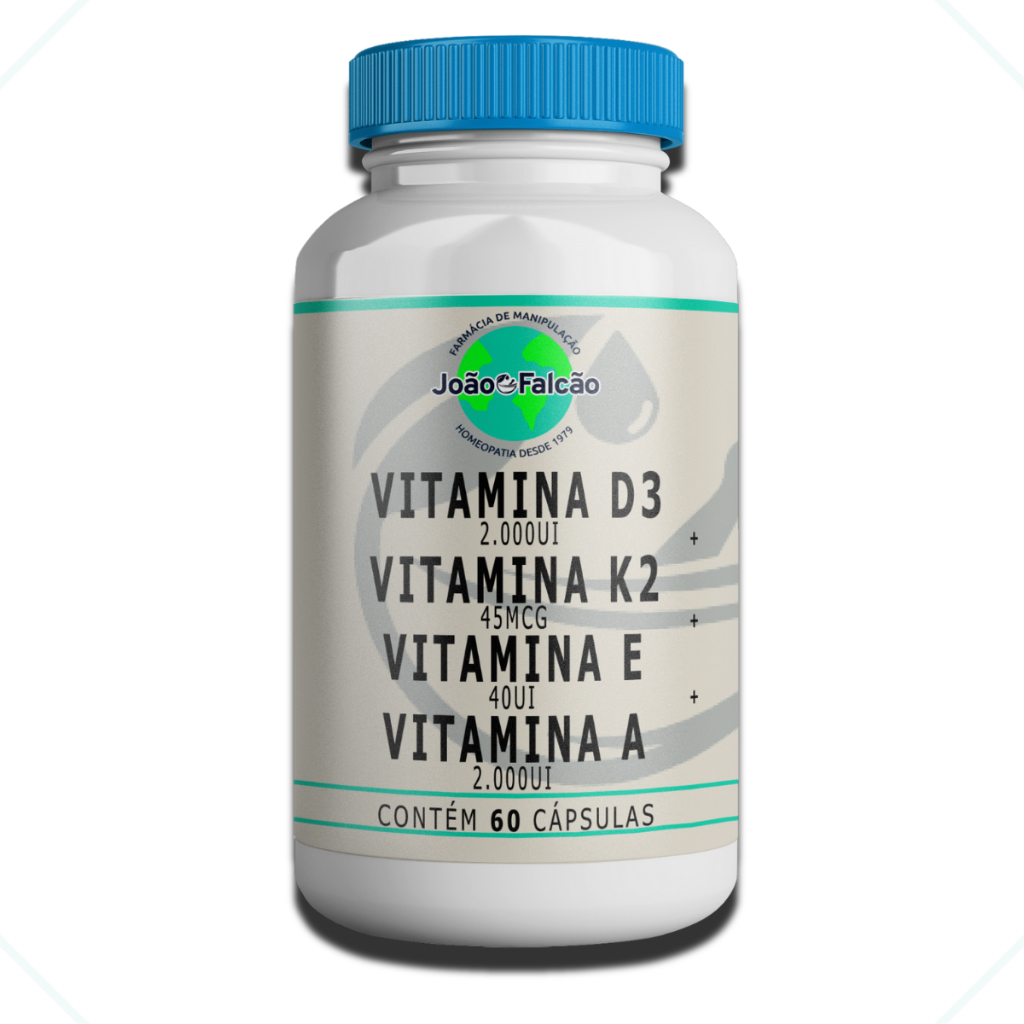 Vitamina D3. 2.000Ui + Vitamina K2 MK-7 45Mcg + Vitamina E 40Ui + Vitamina A 2.000Ui - 60 cápsulas