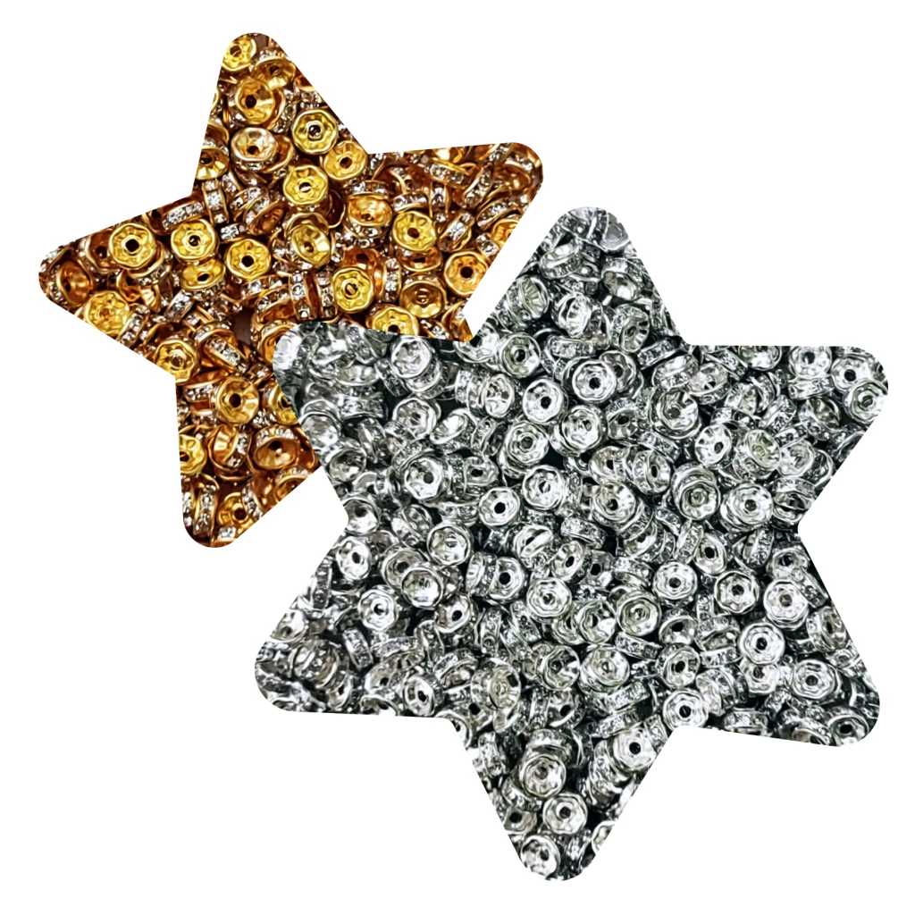 100 ou 500 un Rondelle com Strass Entremeio  6 ou 8mm Prata ou Dourado em Oferta na Shopee