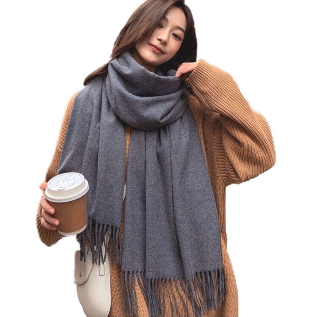 Cachecol Inverno Lenço Pashmina Xale Echarpe Feminino Forrado Liso 180x70cm — imagem 2 de 2