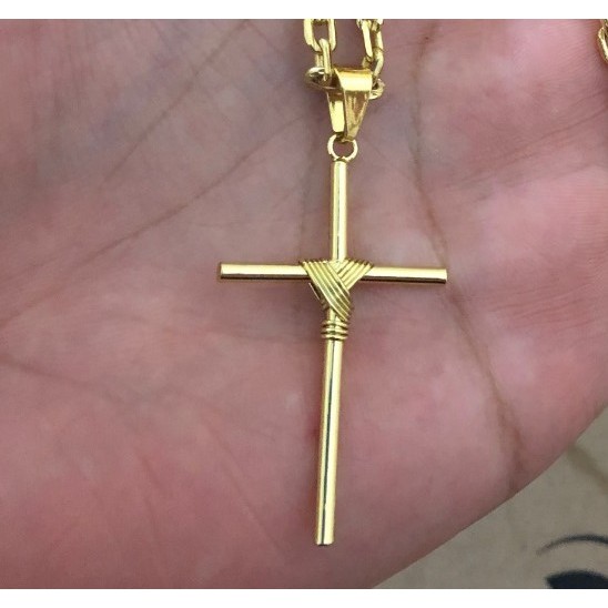 Pingente Cruz Palito com Fio Banhado a Ouro 18k Masculino / Feminino Folheado com Garantia em Oferta na Shopee