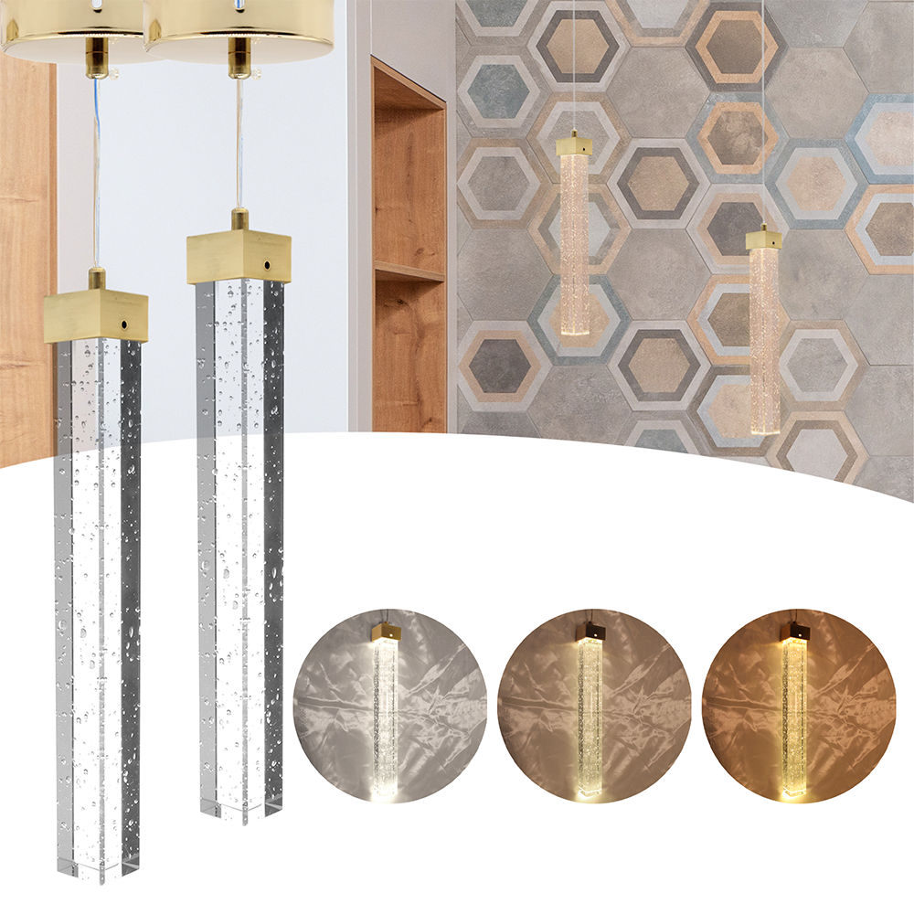 Kit 2 Lustre Pendente Cristal Com Bolhas Led 3 Cores PD03 em Oferta na Shopee