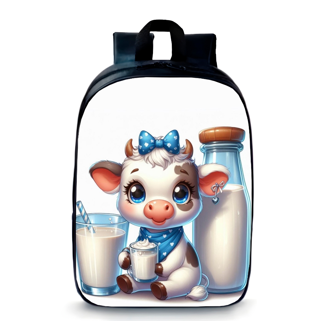 Mochila Pequena Pré-escolar vaquinha leite desenho fofo infantil creche promoção
