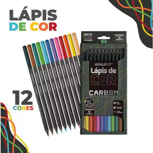 Lapis De Cor Carbon 12 Cores Redondo Leo&leo