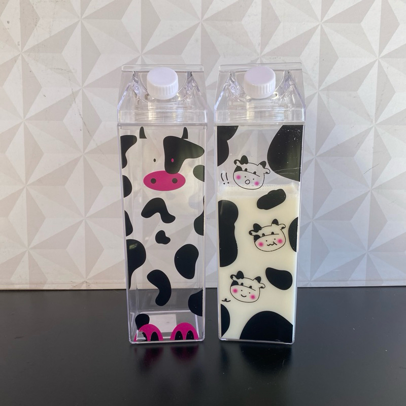 Garrafa de acrílico para leite 1 litro decorada de vaquinhas geladeira jarra acrilico plástico de milk plastico grande