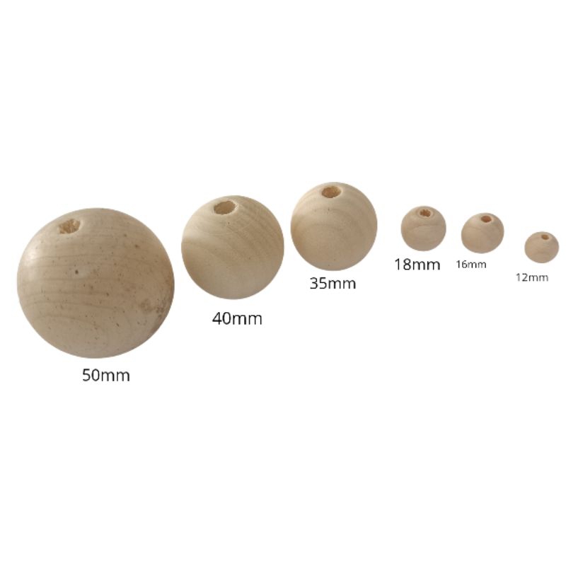 Bola Contas Miçanga de Madeira 12/14/16/18/20/25/30/35/40/50mm CRU furo PEQUENO