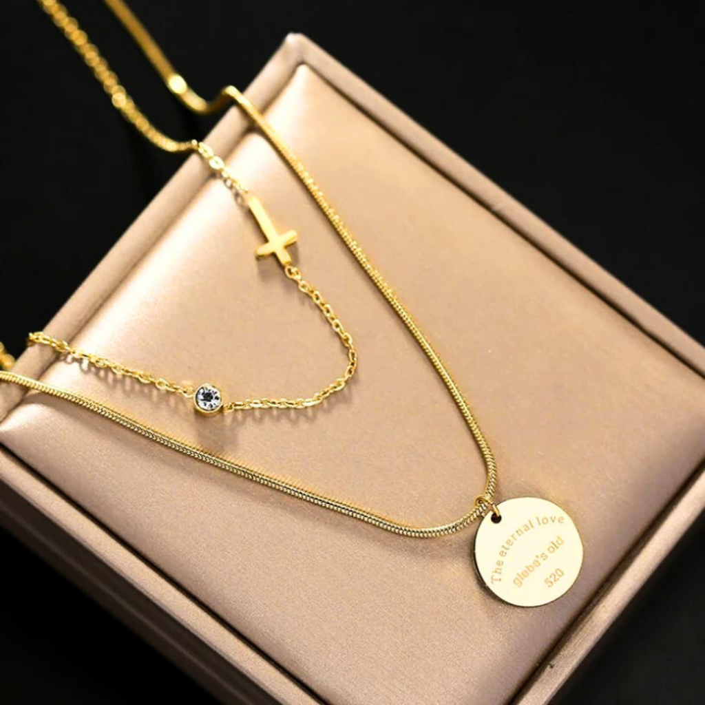 Colar Feminino em Aço com Pingente Zircônia para Mulheres, Pingente de Cruz, Corrente de colarinho de Luxo