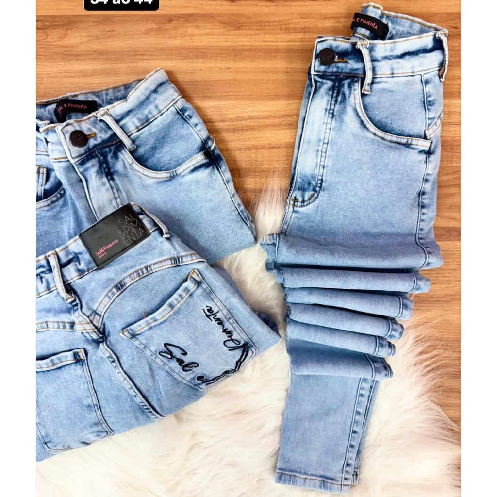 Calça Skinny Jeans Feminina Coladinha Cintura Alta Sal E Pimenta Pimenta Doce em Oferta na Shopee