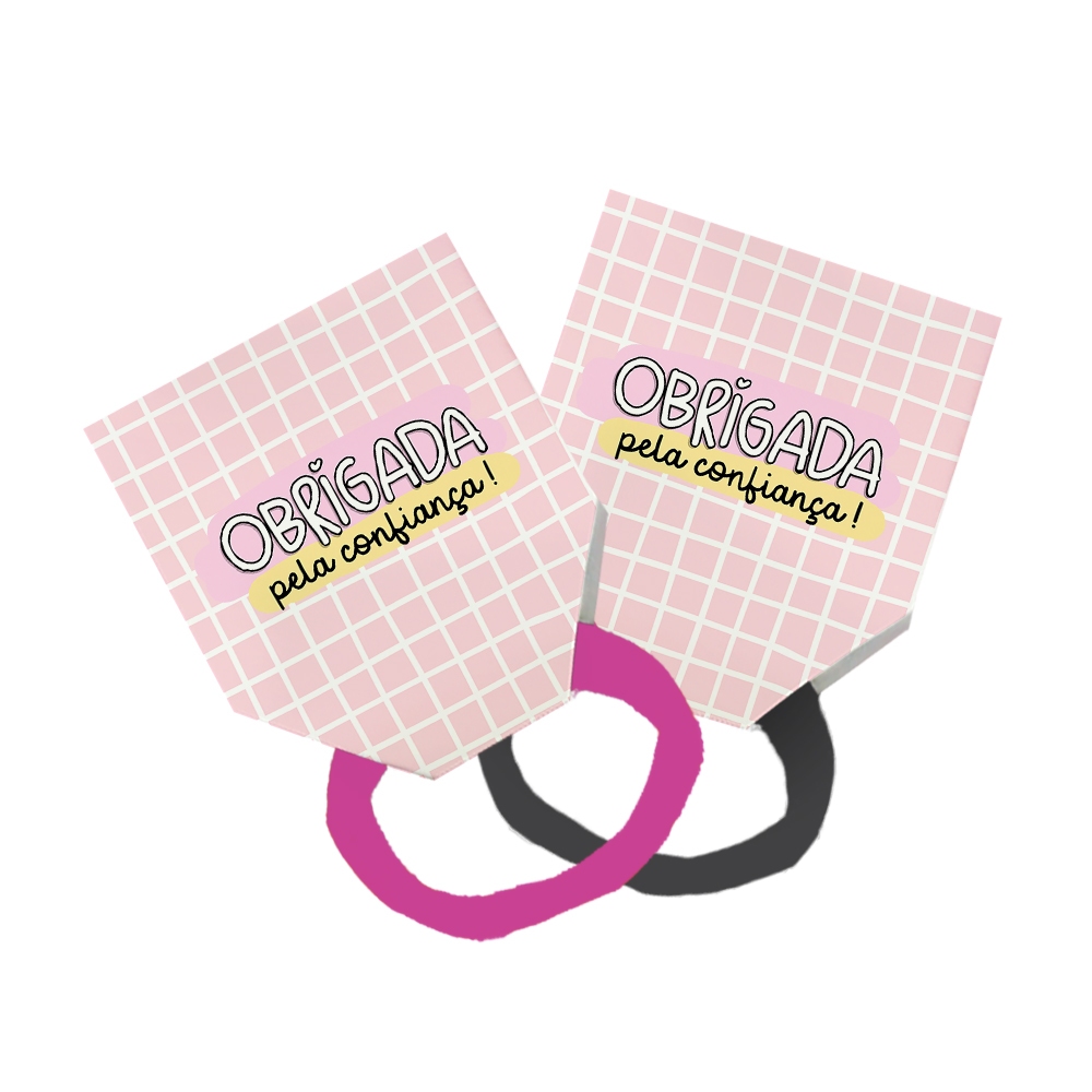80 Xuxinha Rabicó Tag Lembrancinha Obrigada Pela Confiança! Fundo Xadez Rosa