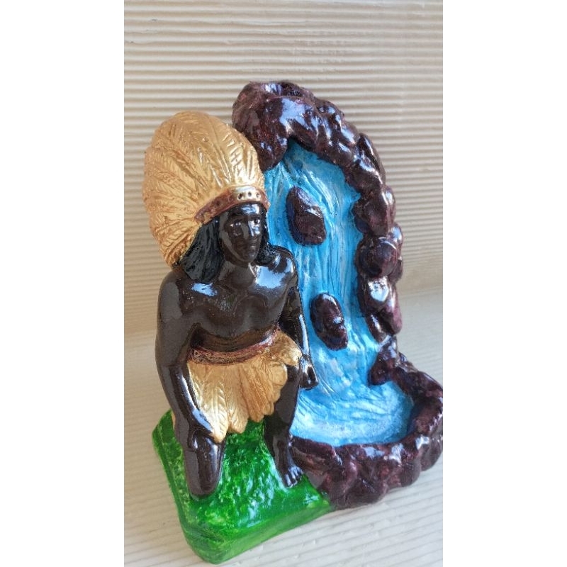caboclo pena dourada flecha dourada gesso 20 cm