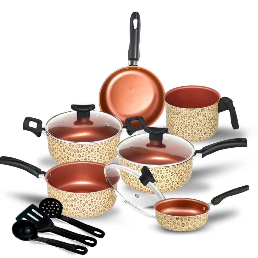 Jogo de Panelas Elegance Antiaderente Teflon 9 Peças Tampa Vidro