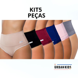Kit 5 Calcinhas Cinta Modeladora Pós Parto Cós Médio Redutora De Medidas Seca Barriga Comp...