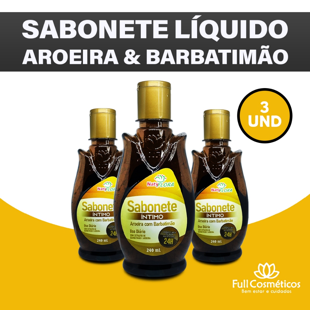 Kit 3 Sabonetes Intimos Aroeira Com Barbatimao Antisseptico e Antibacteriano 240ml Cada