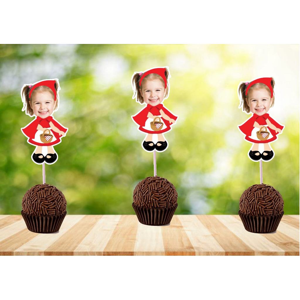 Kit 20 topper para docinhos, Chapeuzinho,  Chapeuzinho Vermelho, Festa aniversário, rosto criança personalizados em Oferta na Shopee