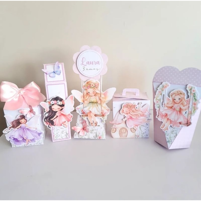 kit festa jardim das fadas personalizados, lembrancinha, caixa festa infantil apliques 3d