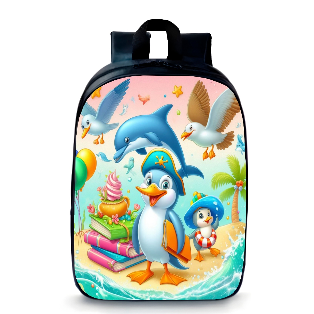Mochila Pequena Pré-escolar pinguim golfinho animais fofo moda infantil promoção