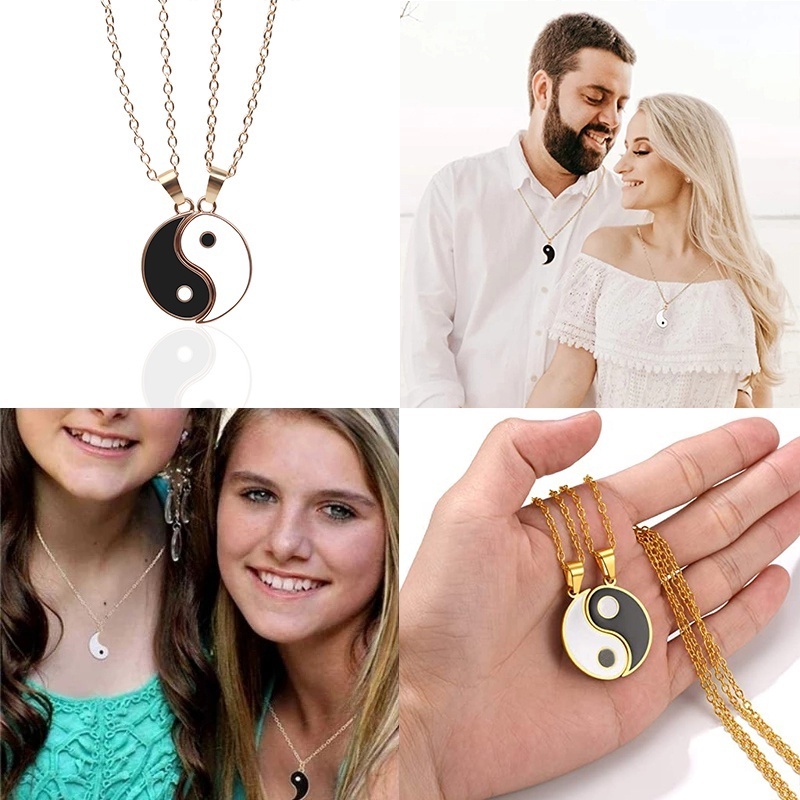 2 Pcs/set De Tai Chi Yin Yang Gossip Pendant Necklace/Popular Colar De Gargantilha De Corrente De Ouro Longo Para Casal E Amigo/Acessórios De Jóias De Amizade Do Dia Dos Namorados